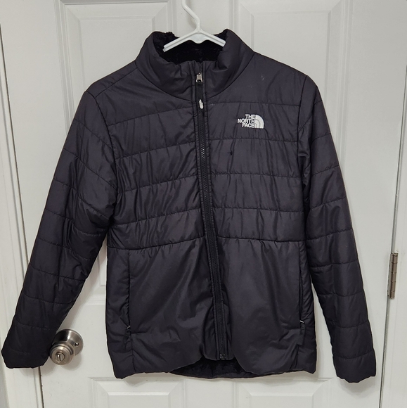 The North Face® Girls' Reversible Mossbud Jacket Black Size L 14/16 - Picture 1 of 13